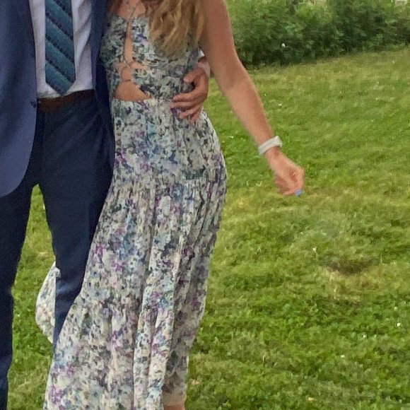 Astr Dresses & Skirts - ASTR The Label  Brandy Floral Cinched Front Cutout Maxi Dress - Blue-purple